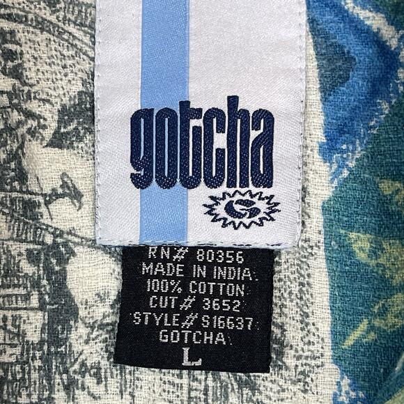 Gotcha Shirt Mens L Multicolor 1/4 Zip Short Sleeve Hawaiian‎ Print Relaxed Polo - Picture 3 of 10